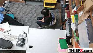 Teen thief takes officer's hard dick in garage office hardcore burglary