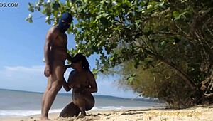 Public blowjob outdoors at beach