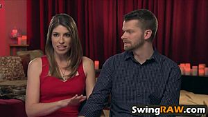 Brunette Babe In Red Room Gets Hardcore Group Fucking