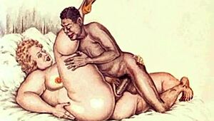 vintage interracial bisexual threesome with double penetration in retro hairy scene. watch two cocks dominate in antique style.