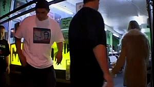 hot blonde intensely licks pussy and sucks cocks in outdoor group scene