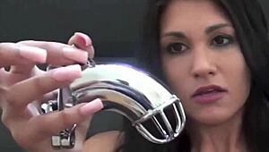 Slave Chastity Device Under Femdom Bondage