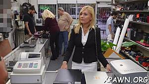 that big cock is pounding the amateur in the shop