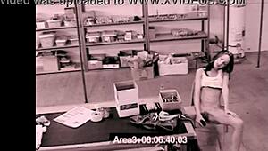 stock girl masturbates with dildo, fingers pussy, licks to orgasm.