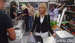 that big cock is pounding the amateur in the shop