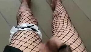 Femboy Cums Hard in Fishnet Stockings After Intense Solo Session
