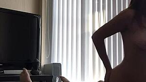 Young Asian rides cock on webcam using vibrator and toys.