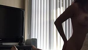 Young Asian rides cock on webcam using vibrator and toys.