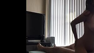 Young Asian rides cock on webcam using vibrator and toys.