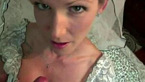 Blonde milf bride sucks cock at wedding reception