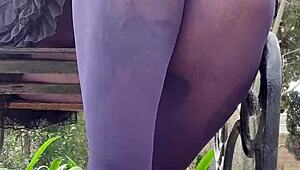 enjoying sultry spring afternoon in mini skirt and nylon pantyhose outdoors 😍