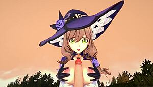 Genshin Impact Lisa gives blowjob and titjob, cumshot hentai 😍