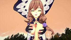 Genshin Impact Lisa gives blowjob and titjob, cumshot hentai 😍