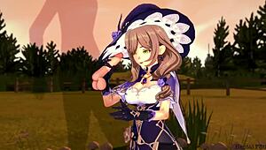 Genshin Impact Lisa gives blowjob and titjob, cumshot hentai 😍