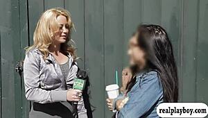 brunette babe banged for cash in group reality scene with big cock blowjob and monster cock action