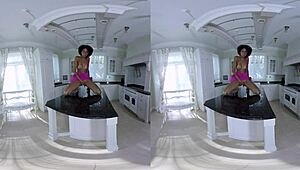 chocolate ebony girl spreads on desk in pov reality masturbation