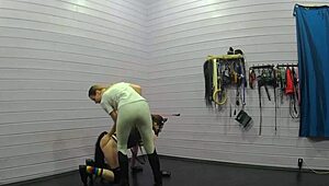 In the femdom dungeon, a cute pony transgirl endures riding and training under her mistress's strict control