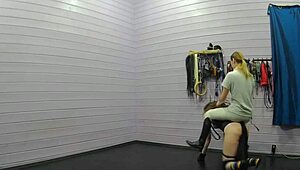 In the femdom dungeon, a cute pony transgirl endures riding and training under her mistress's strict control