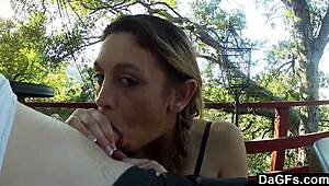 Pigtail Teen Visits Parents' House Outdoors