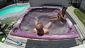 Dayanara's Shaved Pussy Fucked in Jacuzzi POV. Skinny Babe Bounces in Hot Tub.