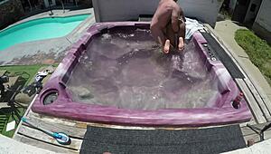 Dayanara's Shaved Pussy Fucked in Jacuzzi POV. Skinny Babe Bounces in Hot Tub.