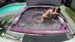 Dayanara's Shaved Pussy Fucked in Jacuzzi POV. Skinny Babe Bounces in Hot Tub.