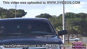 Freaky brunette rides naked in my car around florida.