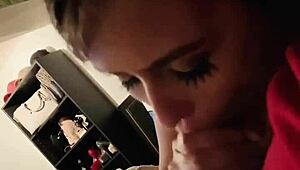 In her homemade scene, the horny wife eagerly sucks her husband's cock.