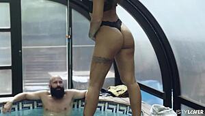 Tattooed Susy Gala sucks cock by her private pool