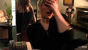 The desperate blonde offered her body and fingering skills to the dyke boss for the job