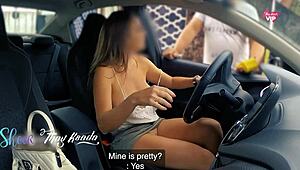 Hey, watch this hot milf flash in the car for the rug salesman?