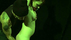 This submissive babe loves the taste of fresh jizz during intense bondage session