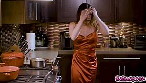 Alison Rey and Hazel Moore, lovers having dinner? It turns into hot lesbian sex with tribbing and fingering.