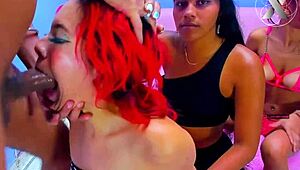 Wow, this red-haired girl just keeps sucking that huge dick nonstop!