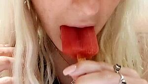 alina modelista licks red popsicle while undressing and cuddling bear in bed 😏