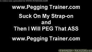 Dominant girl teaches guy a lesson using strapon and toys in femdom session