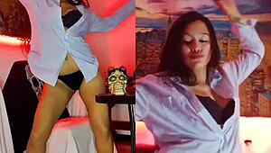 Intense dancing leads to orgasm with dildo and muff diving in webcam show