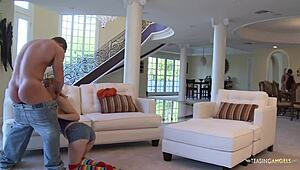 a boring party turns into a wild orgy with girls bent over, riding cowgirl, and sucking in a group blowjob frenzy