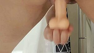 Dildo Riding Wet Shaved Pussy With Toys