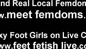 Lesbian Group Worships Her Stockinged Feet in Intense Femdom BDSM Session