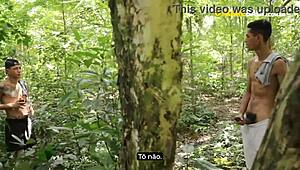 big guy fucking naughty boy bareback in woods