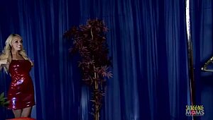 blonde milf strippers with fake boobs get too aroused and have group sex that ends with a facial?