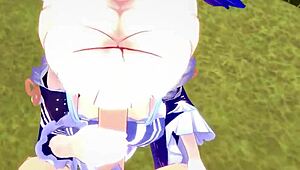 kokomi gives pov blowjob in genshin impact hentai, her big tits bouncing while sucking 😍