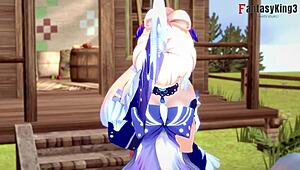 kokomi gives pov blowjob in genshin impact hentai, her big tits bouncing while sucking 😍