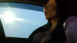 the married woman driving couldn't resist jerking off her friend