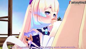 kokomi gives pov blowjob in genshin impact hentai, her big tits bouncing while sucking 😍