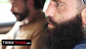 in the twink trade, a hunk bear catches teen twinks fondling and joins them for a hot foursome