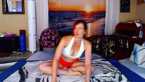 redhead improves hip mobility in yoga workout