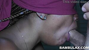 Watch this ebony beauty swallow every drop from that massive white cock!