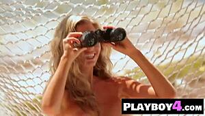 Hey, check out this big boobs blonde posing naked with perfect ass outdoors